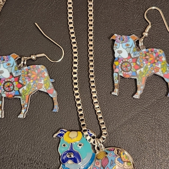 Colorful Dog Pendant and Earring Set - Picture 5 of 6